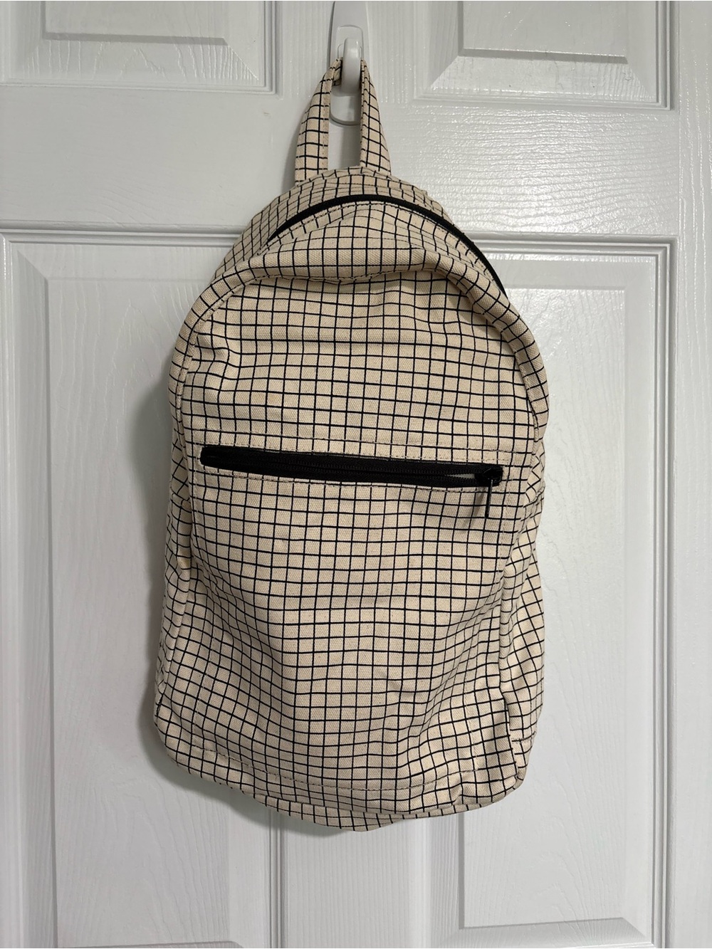 BAGGU Discontinued Canvas Drawstring Backpack - Natural Grid Print